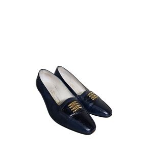 Vintage 1960s Aminchu Glam Pumps Size 6/36 Blue Leather